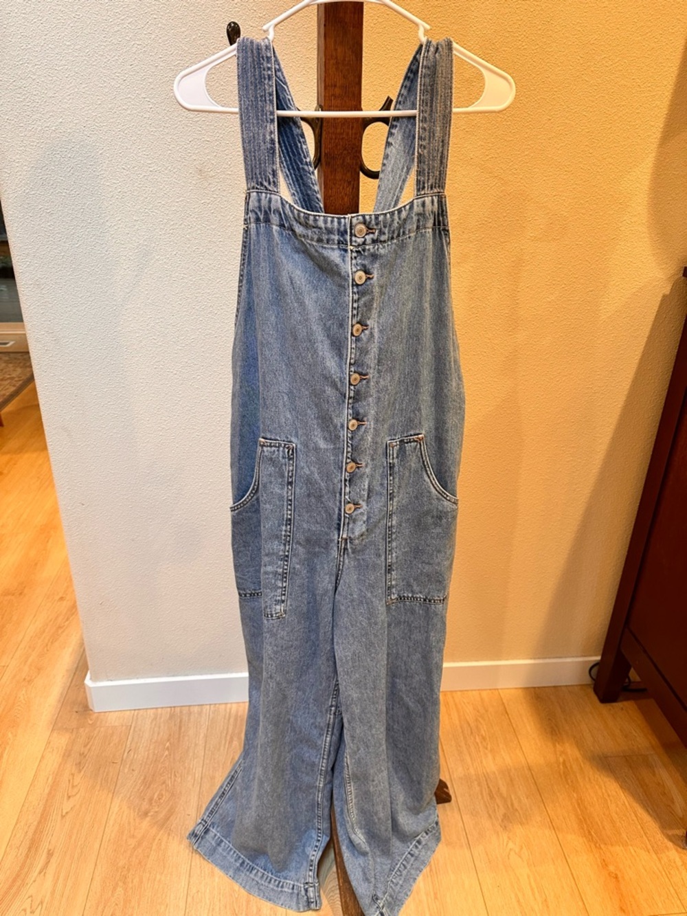 Free People Button-Front Denim Overalls Romper